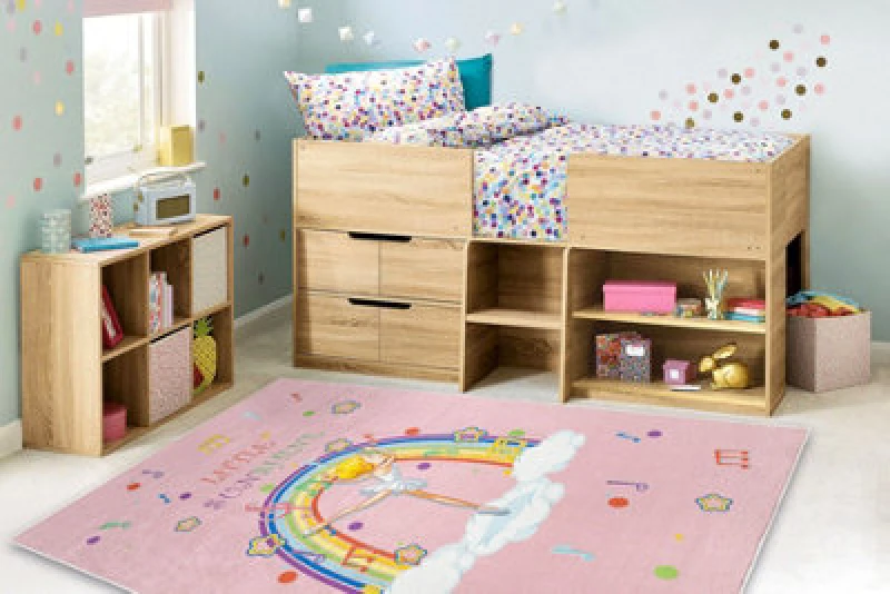 Image of RugsX Bambino 41870 Washing Carpet Ballerina, Rainbow For Children Anti Slip - Pink 80X150 Cm