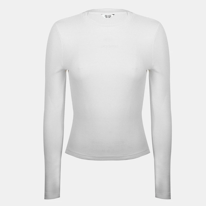 Image of Jack Wills Womens Waffle LSBaby Cotton Crew Neck Slim Fit Long Sleeve T-Shirt Vintage White female 6 (2XS)