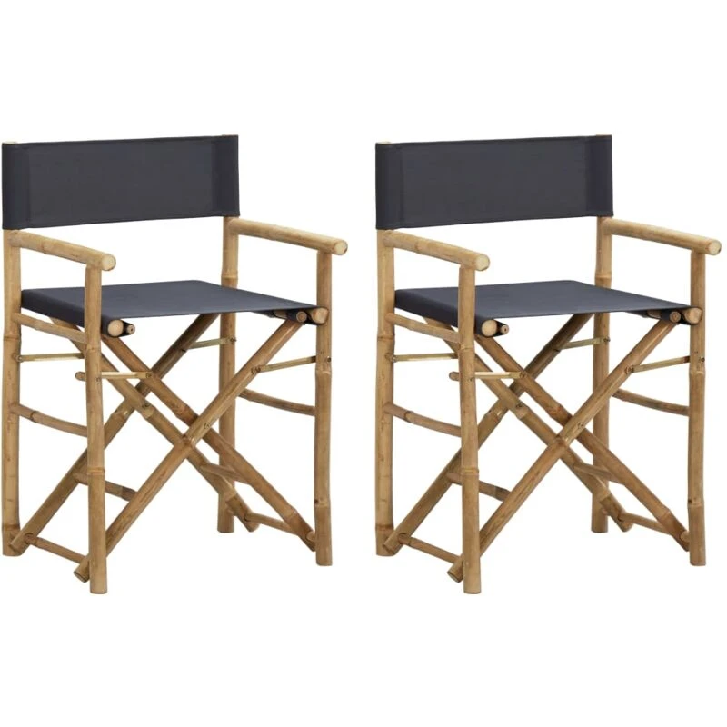 Image of VIDAXL Folding Director's Chairs 2 pcs Dark Grey Bamboo and Fabric Vidaxl 8720286135389