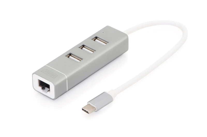 Image of Digitus USB Type-C 3-Port Hub + Fast Ethernet LAN Adapter