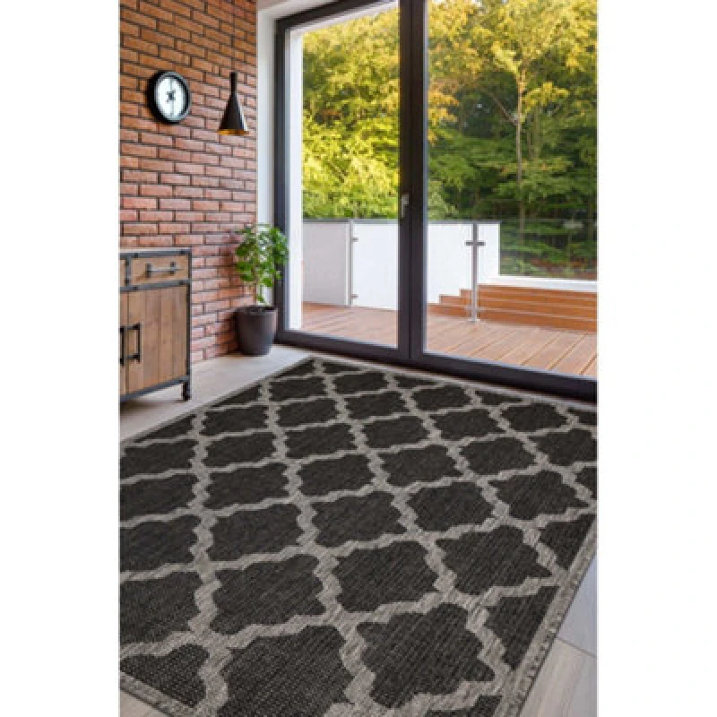 Image of Melrose County Trellis New Black Patterned Indoor Non Slip Large Area Rug 160/225Cm