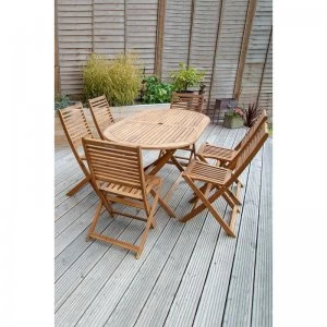 Image of Wooden Acacia 6 Seater Oval Table Dining Set