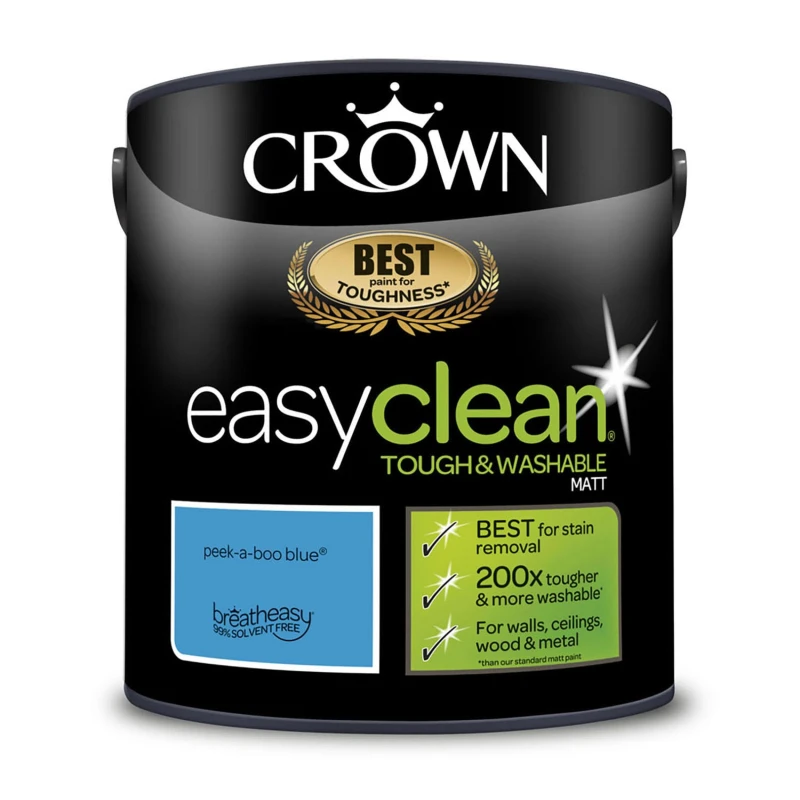 Image of Crown Easyclean Matt Emulsion Paint, 2.5L, Peek-A-Boo Blue