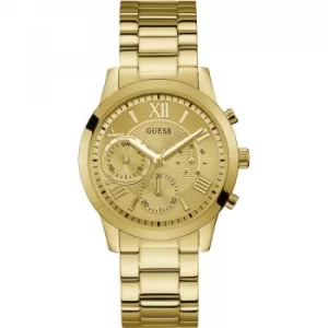 Image of GUESS Ladies gold watch with champagne chrono look dial