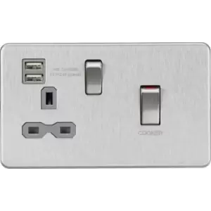 Image of Knightsbridge 45A DP Switch and 13A switched socket with dual USB charger - brushed chrome with grey insert - SFR83UMBCG