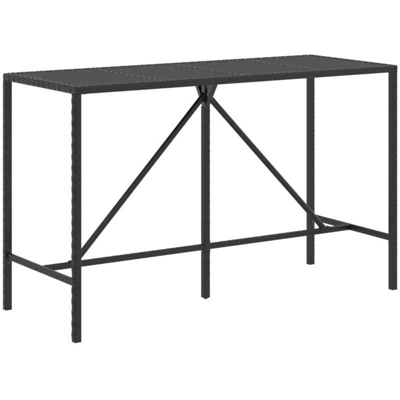 Image of VIDAXL Bar Table with Glass Top Black 180x70x110cm Poly Rattan Vidaxl 362591