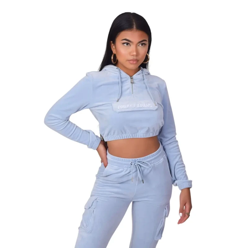 Image of Project X Paris Womens short velvet hoodie Project X Paris Bleu Female XL