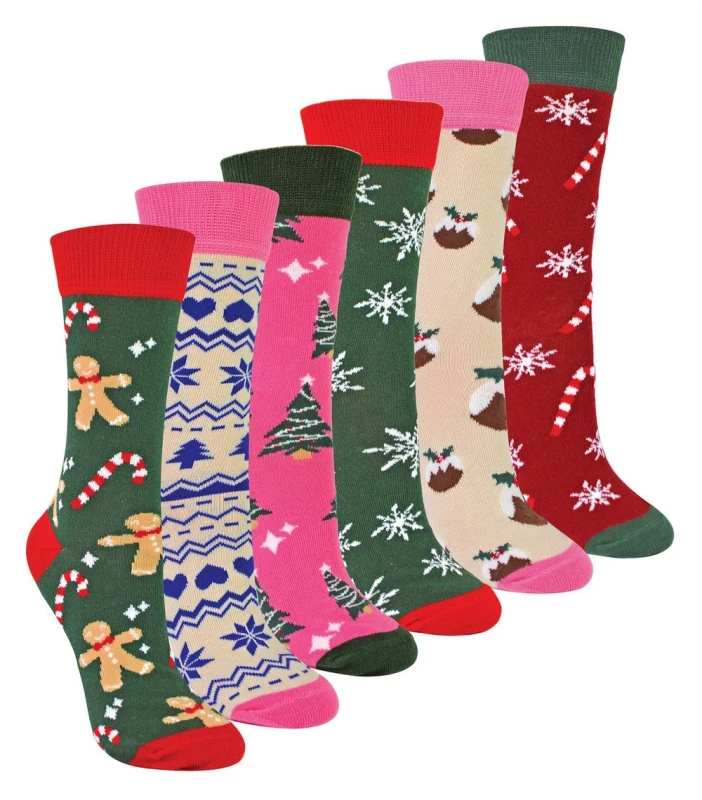 Image of Sock Snob Sock Snob - Ladies Festive Christmas Socks - 4-8 UK / 6 Pack