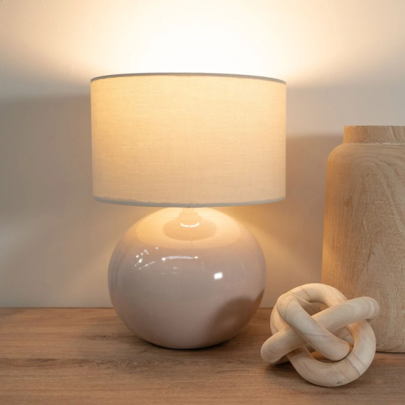 Image of ValueLights Bosco Natural Stone Globe Ceramic Table Lamp with Fabric Lamp Shade Natural