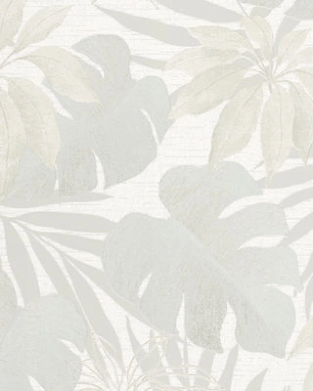 Image of Galerie Avalon Grey Beige Tropical Leaves Embossed Wallpaper