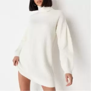 Image of Missguided Recycled Roll Neck Knit Jumper Dress - Cream