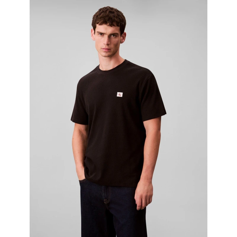 Image of Calvin Klein Jeans Mens Regular Fit Waffle T-Shirt Black male 2XL