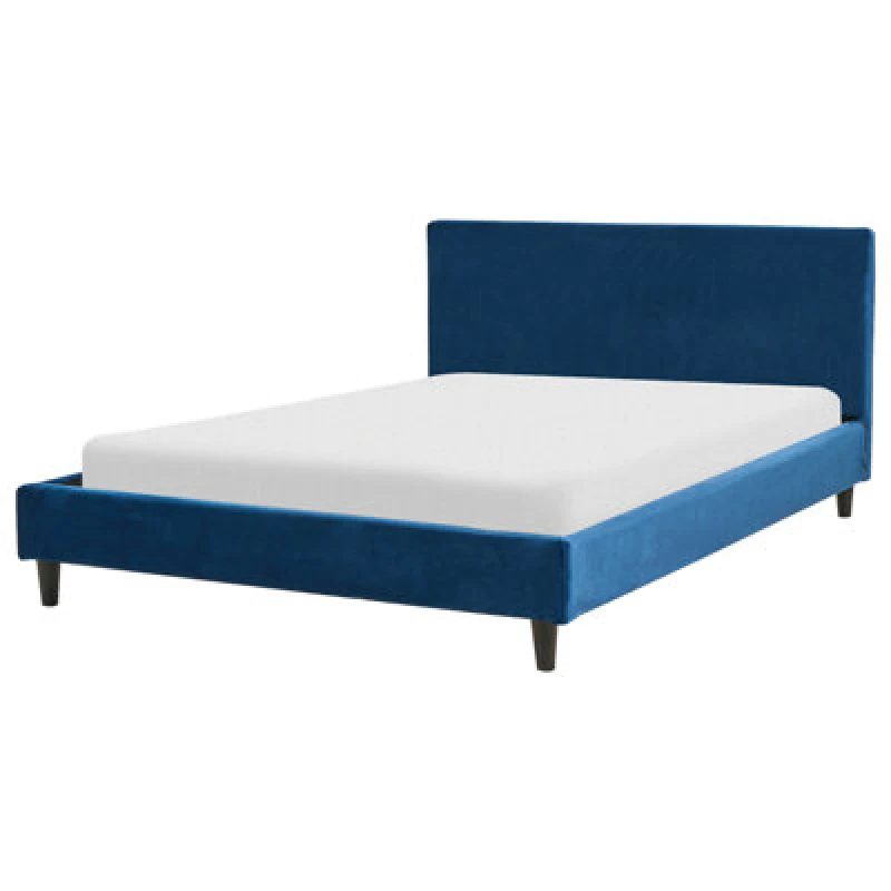 Image of Beliani Bed Velvet Fitou 140 X 200 Cm (Eu Double) Dark Blue