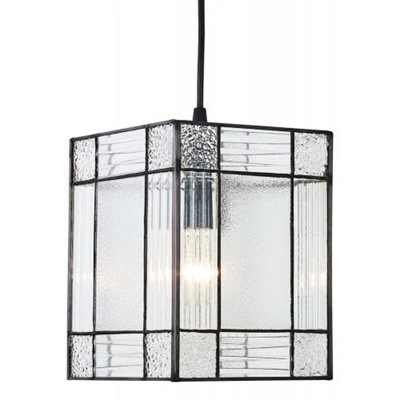 Image of Happy Homewares Clear Glass Tiffany Easy Fit Pendant Shade With Square And Rectangular Panels