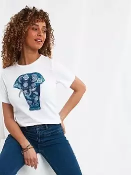 Image of Joe Browns Joe Browns Enchanting Elephant T-Shirt White, Size 8, Women
