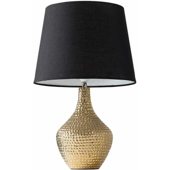 Image of Metallic Gold Indent Textured Ceramic Table Lamp - Black - No Bulb