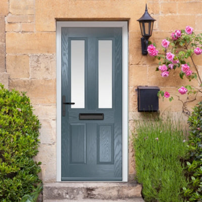 Image of Lacerta Composite Door Carnoustie 7015 Grey 920mm X 2090mm Open In Right Hand Obs Glass 10 Year Guarantee - Free Delivery & Smart Lock