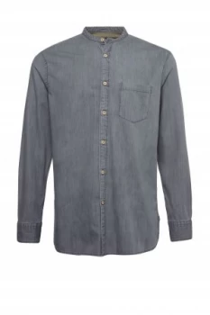 Image of Mens French Connection Monochrome Denim Grandad Collar Shirt Denim