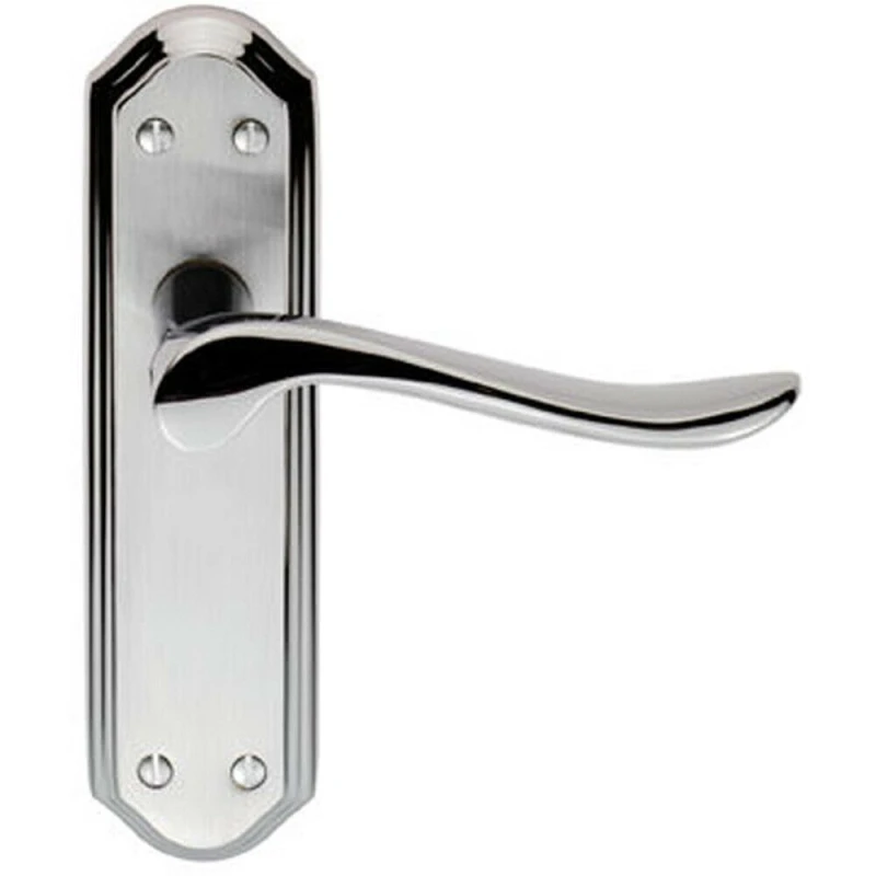 Image of Loops PAIR Curved Lever on Sculpted Latch Backplate 180 x 48mm Satin/Polished Chrome Multi