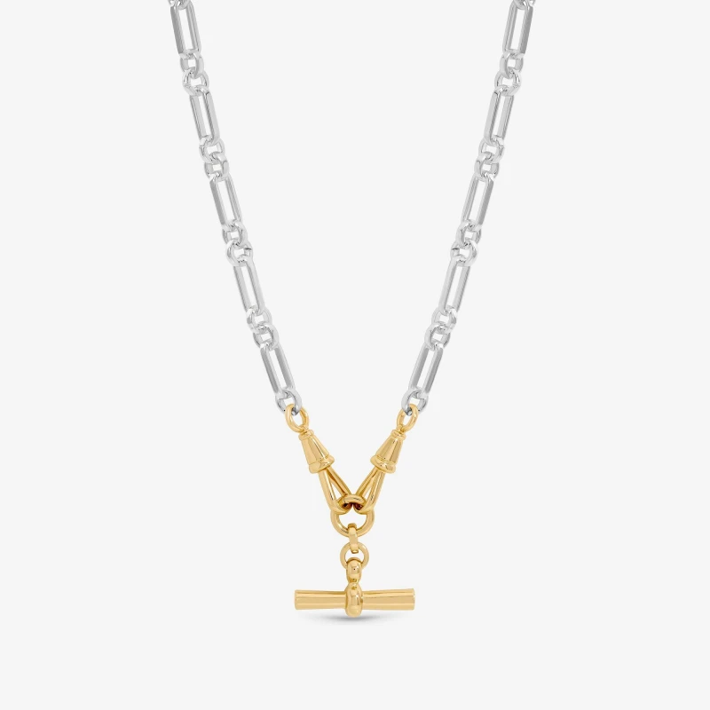 Image of Inicio Two Tone T-Bar Necklace - Gift Pouch Chain Necklaces One Size Silver 41481311000