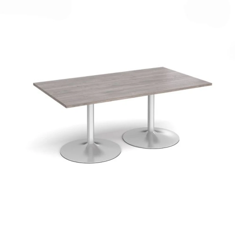 Image of Trumpet Base Rectangular Office Boardroom Table - Grey Oak - Silver Base - W1800mm