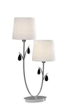 Image of Andrea Table Lamp 63cm, 2 x E14 (Max 20W), Polished Chrome, White Shades, Black Crystal Droplets