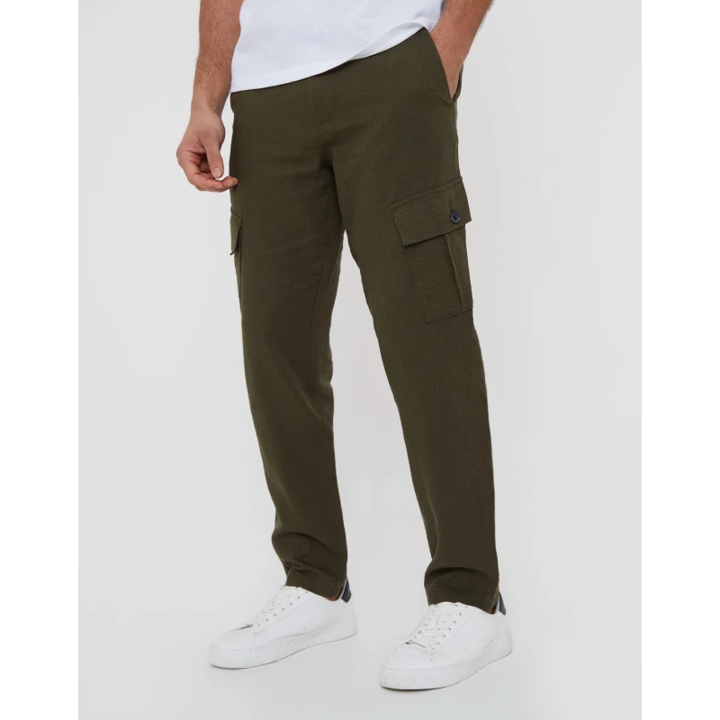Image of Threadbare Mens Linen Cargo Trousers Khaki male 38W R