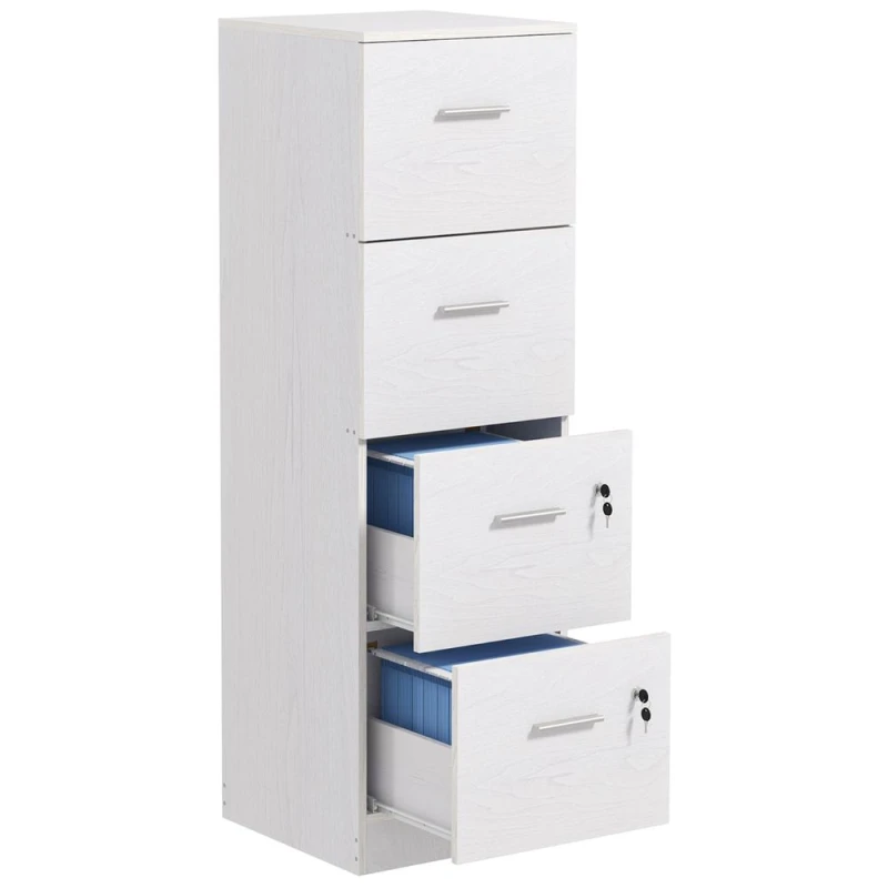 Image of HOMCOM 4 Drawer File Cabinet Locking Filing Cabinet for A4, Ash Wood-Effect, White 924-086V80WT