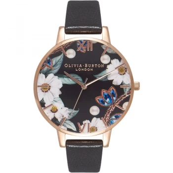 Image of Bejewelled Florals Black & Rose Gold Watch