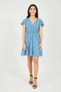 Image of Blue Ditsy Daisy Print Skater Dress