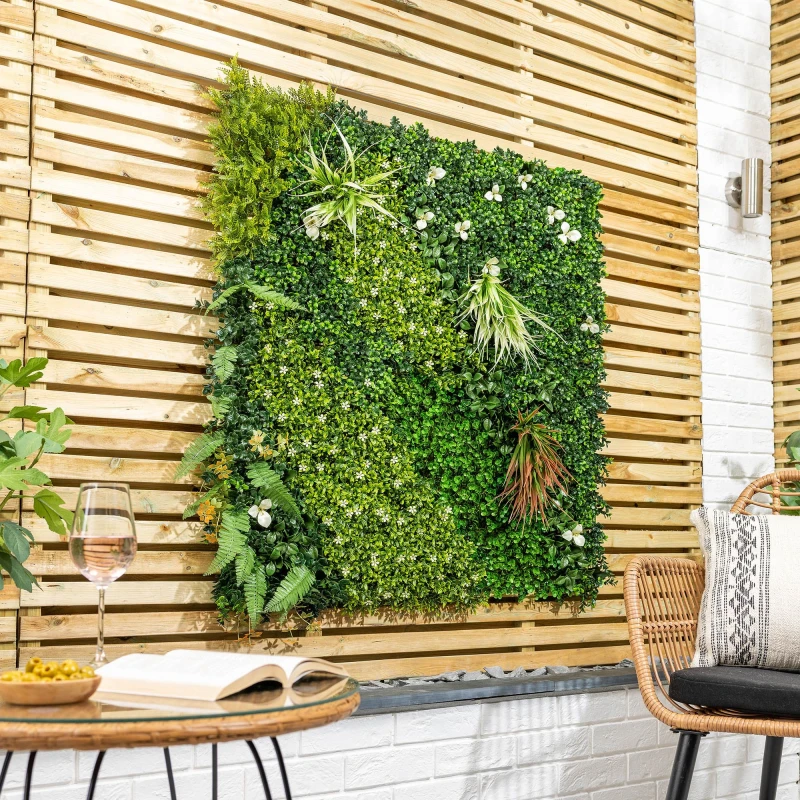 Image of Christow Artificial Plant Living Wall Panels Fence Covering Indoor Outdoor Set of 4 50cm x 50cm Green