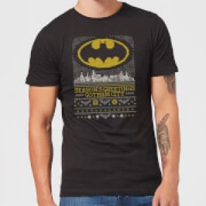 Image of DC Seasons Greetings From Gotham Mens Christmas T-Shirt - Black - M