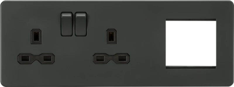 Image of KnightsBridge Screwless 13A 2G DP Socket + 2G Modular Combination Plate, Anthracite SFR192LAT