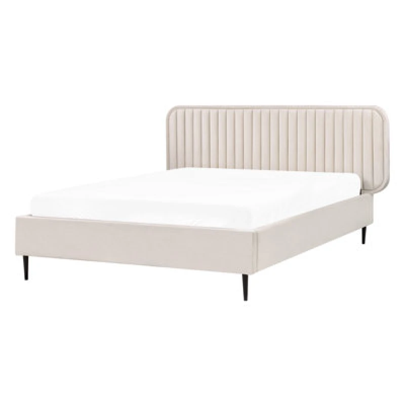 Image of Beliani Bed Velvet Brin 140 X 200 Cm (Eu Double) Beige