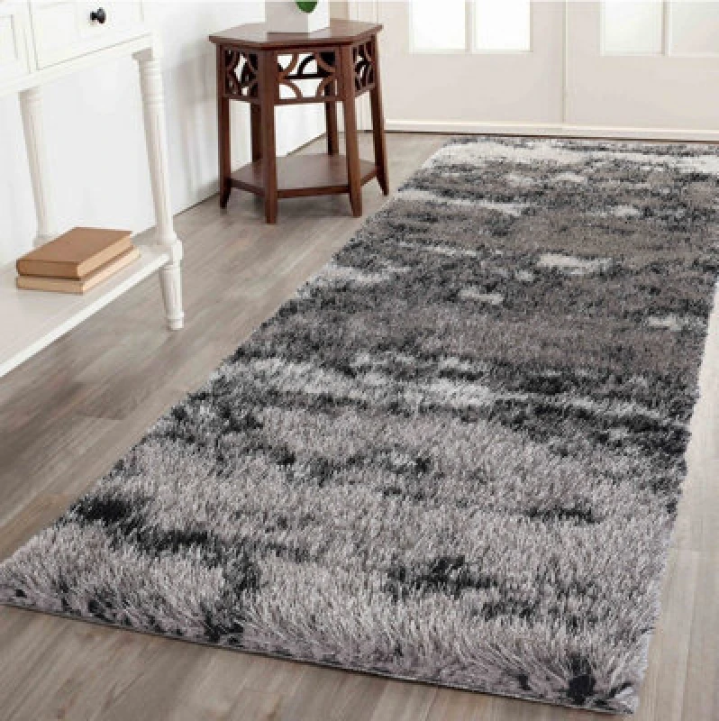 Image of Modern Soft Two Tone Shimmer Shaggy Area Rugs Silver 60X220 Cm