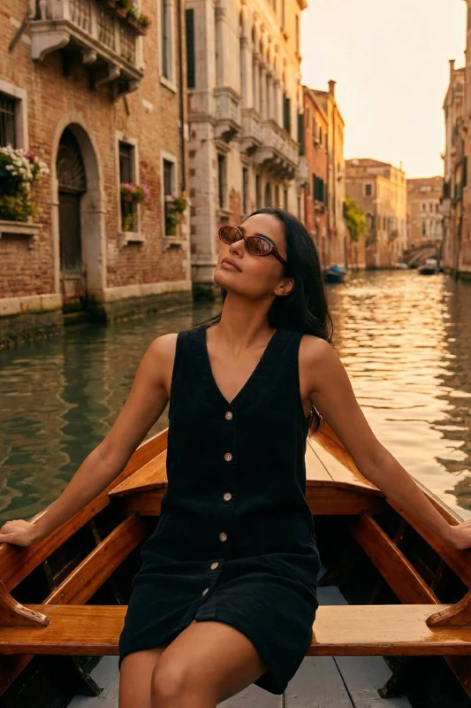 Image of Roman Womens Cotton V-Neck Button Pocket Dress in Black Size: 18 Black Female 18