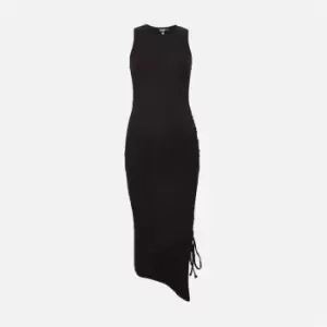 Image of Missguided Rib Racer Neck Ruched Maternity Midi Dress - Black