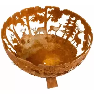 Image of Decorative Fire Bowl with Laser Cut Woodland Scene - Brown - Brown - Brown - Homescapes