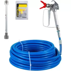 Image of VEVOR Airless Paint Spray Hose Kit, 50ft 3600psi High-Pressure Fiber Tube with 8" Extension Rod Pole, Including 517 Tip and Tip Guard, 1/4" Swivel Joi
