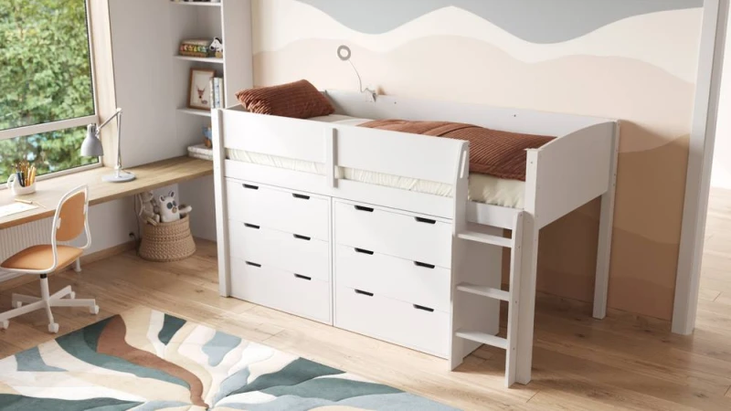 Image of Flair Loop Mid Sleeper Bed Storage Set in White Size: Single White Unisex Single