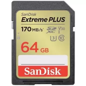 Image of SanDisk Extreme PLUS SDXC card 64GB UHS-Class 3 shockproof, Waterproof