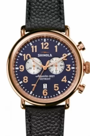 Image of Mens Shinola Runwell 47mm 2 Eye Chrono Navy Leather Strap Watch S0120008178