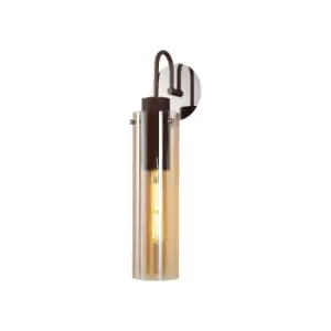 Image of Blake Slim Single Switched Wall Lamp, 1x, E27, Mocha, Amber Glass