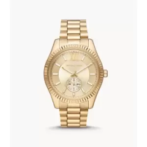 Image of Michael Kors Mens Lexington Multifunction Gold-Tone Stainless Steel Watch - Gold