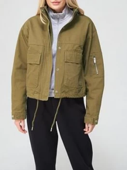 Image of Superdry Bora Cropped Jacket - Khaki, Size 8, Women