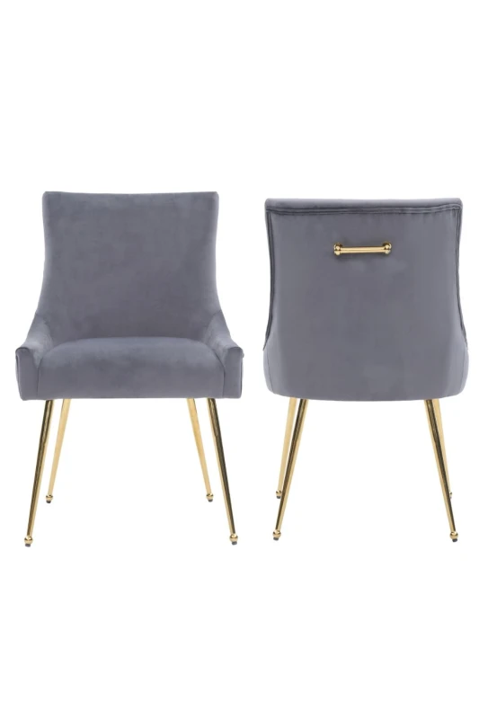 Image of Life Interiors Life Interiors Set of 2 Viviana Velvet Dining Chairs with Gold Legs and Ring Handle in Grey Grey One Size Unisex 5056660012056