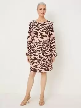 Image of Wallis Leopard Print Ruffle Shift Dress - Pink, Size 8, Women
