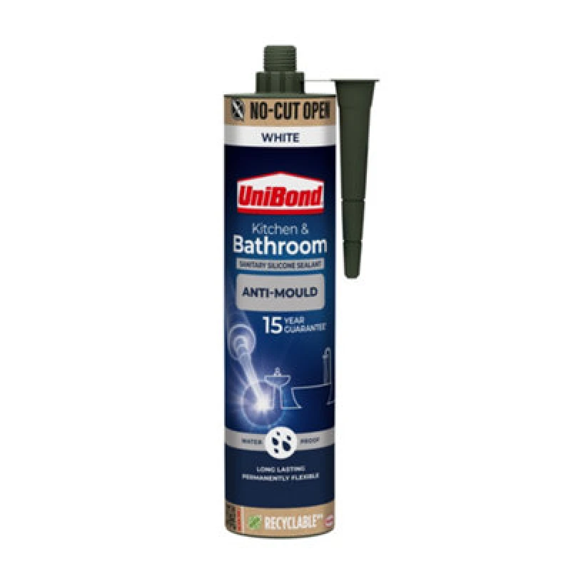 Image of Unibond Sanitary Silicone Sealant White Silicone-Based Bathroom & Kitchen Cartridge Sealant, 280Ml