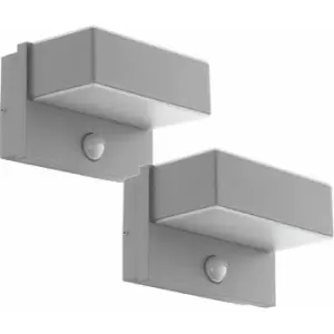 Image of Loops - 2 pack IP44 Outdoor Wall Light & pir Sensor Silver Steel Square 5.6W led