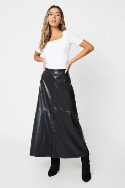 Image of Faux Leather Midaxi A Line Skirt